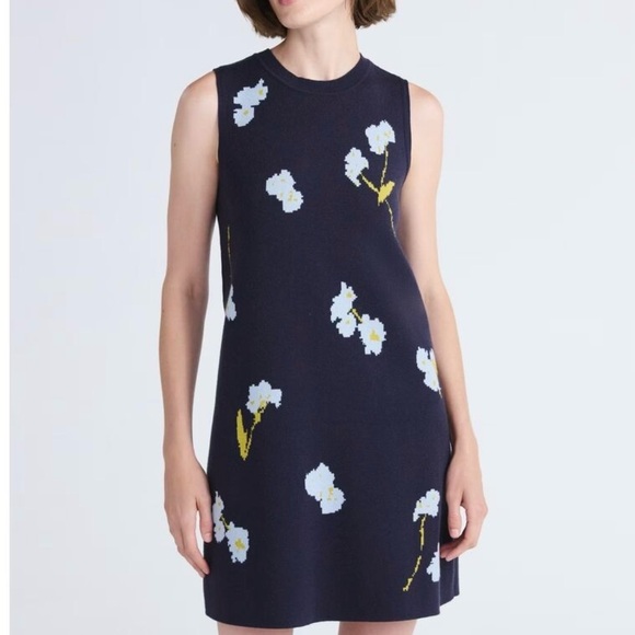 Free Assembly Dresses & Skirts - Floral Sleeveless Navy Sweater Dress